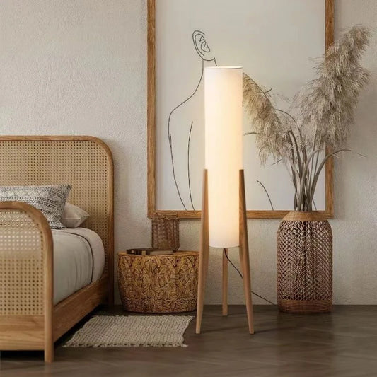 LumiTerra™ Wooden Floor Lamp with Fabric Shade